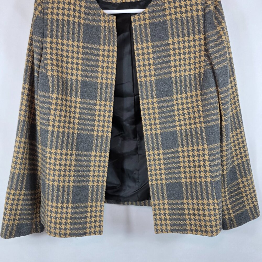 Vintage Kasper Wool Blend Skirt Suit Size 8 Gray & Yellow Plaid Jacket Gray Skir - Picture 7 of 15